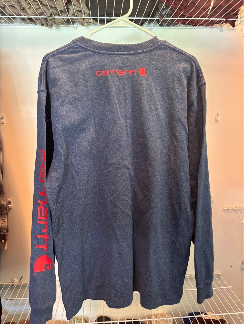 Carhartt Long Sleeve Logo T-Shirt in Navy Blue, Size Large